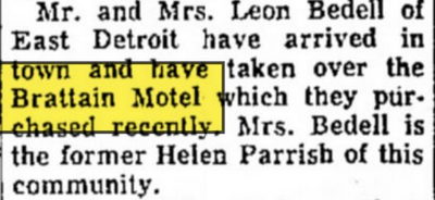 Brattains Motel on M-28 - 1966 New Owners Take Over